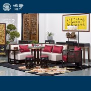 新中式家具榆木黑漆沙发